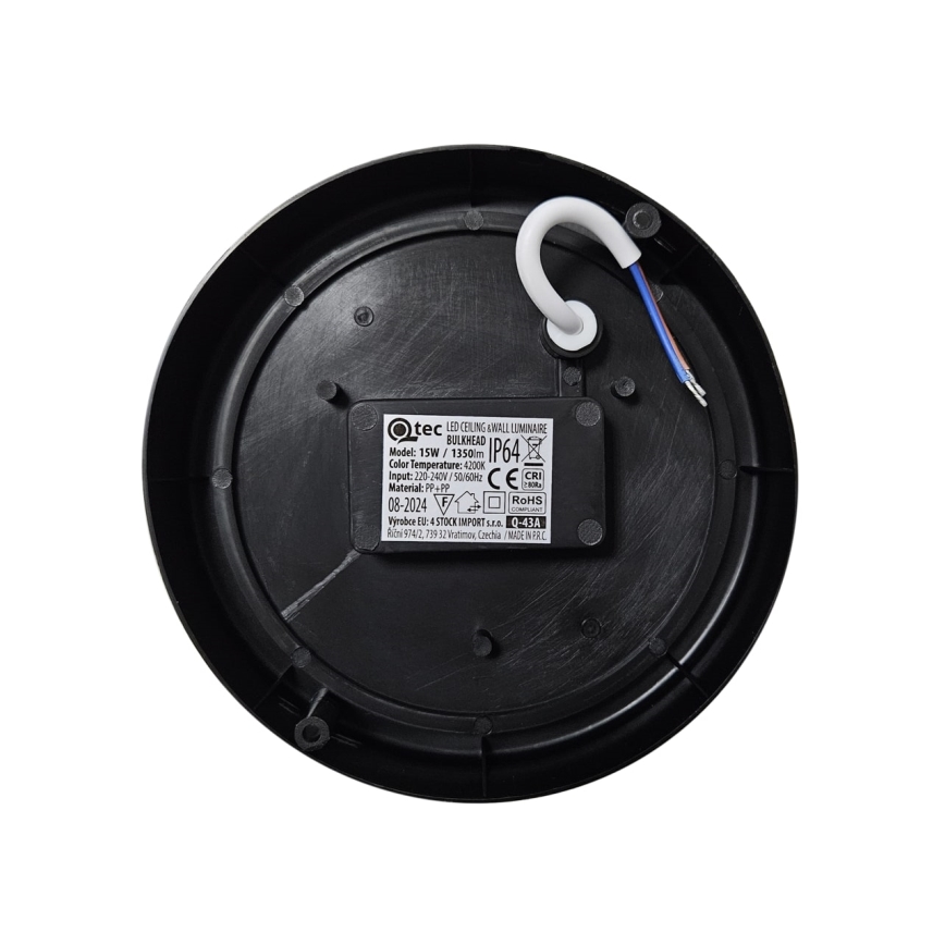 Вуличний світлодіодний стельовий світильник LED/15W/230V 4200K діаметр 15,5 см IP64 чорний