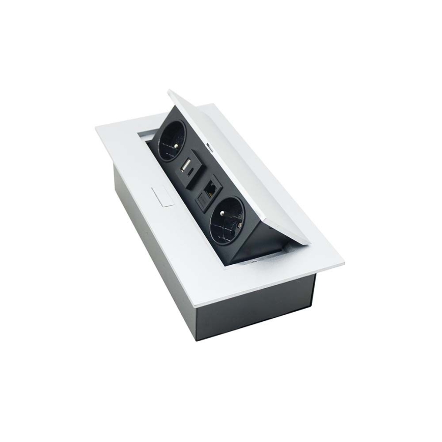 Выдвижной розеточный блок 2x 230V + USB-A 3,1A + USB-C 15,5W + RJ45 230V