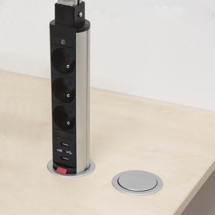 Выдвижной розеточный блок для стола 2x230V + 2xUSB