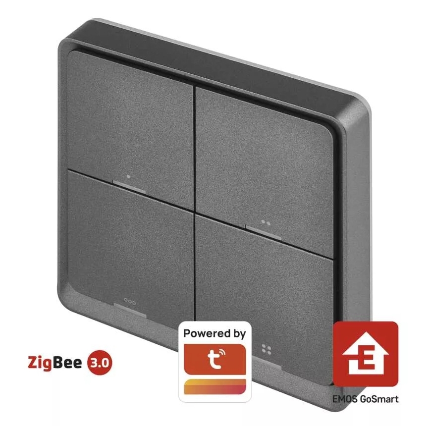 Выключатель 4-кнопочный GoSmart 1xCR2430 Tuya черный