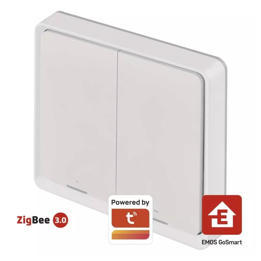 Выключатель 2-кнопочный GoSmart 1xCR2430 Tuya белый