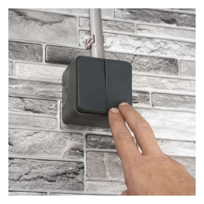 Выключатель для дома 2-кнопочный переключающий № 6+6 IP55 антрацит