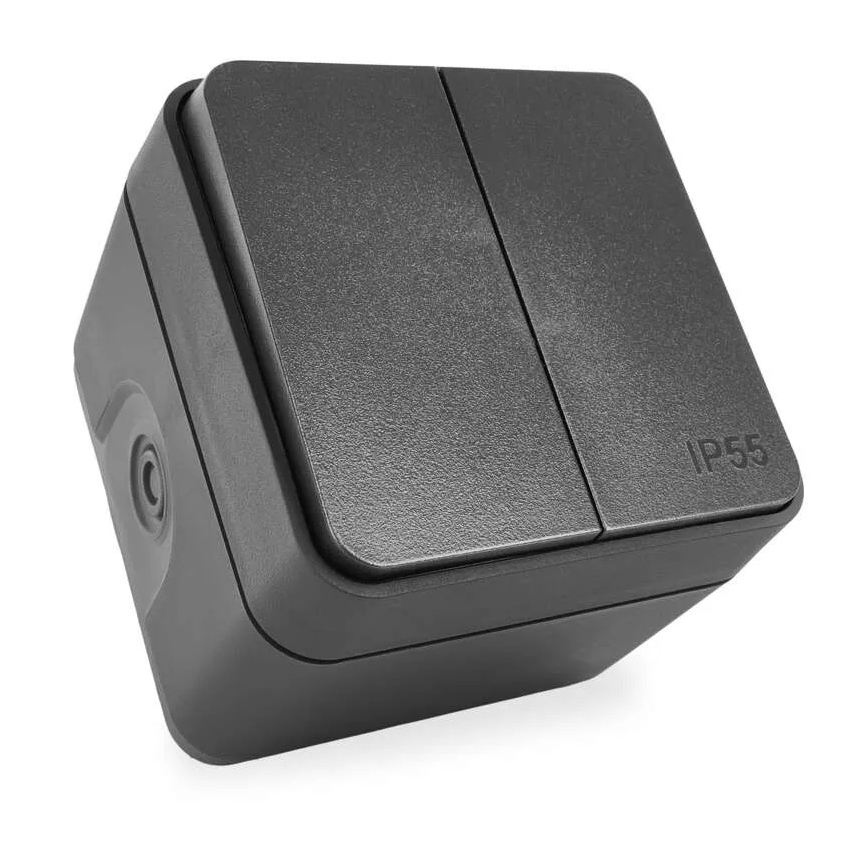 Выключатель для дома 2-кнопочный переключающий № 6+6 IP55 антрацит