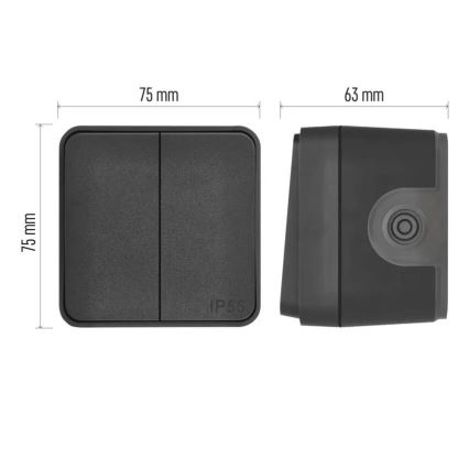 Выключатель для дома 2-кнопочный переключающий № 6+6 IP55 антрацит