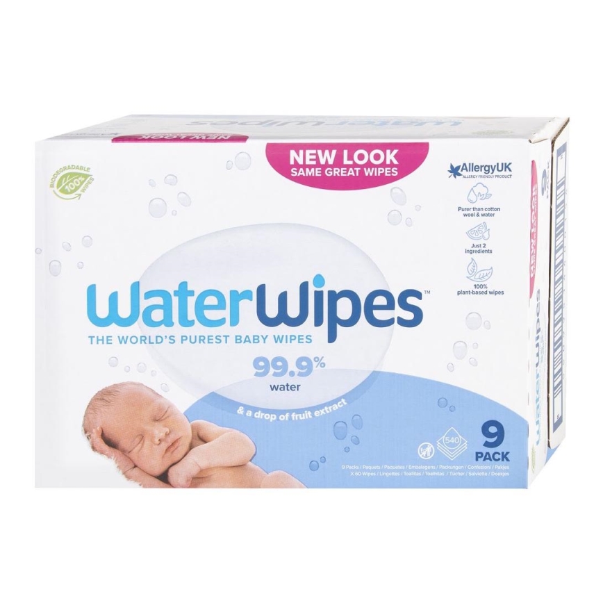WaterWipes - НАБОР 9x Влажные салфетки без пластика 60 шт. (540 шт.)