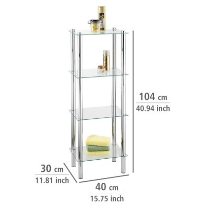WENKO 15853100 - Стелаж YAGO 40x104 см нержавіюча сталь/сріблястий/прозорий