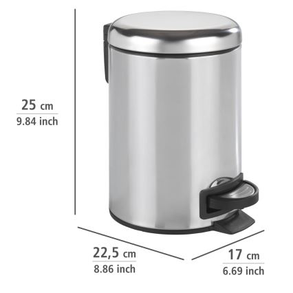 WENKO 22444100 - Сміттєвий кошик LEMAN 17x25 см нержавіюча сталь/сріблястий/чорний