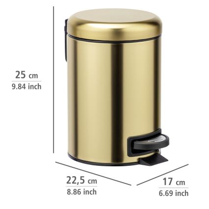 WENKO 24009800 - Корзина для мусора LEMAN 17x25 см нержавеющая сталь/золотой/чёрный