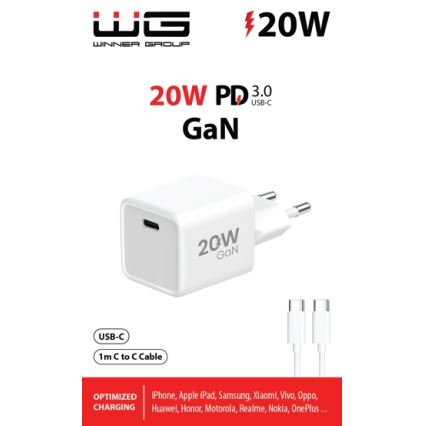Winner Group- Адаптер зі швидкою зарядкою 1xUSB-C PD 20W + USB-кабель USB-C / USB-C 1м