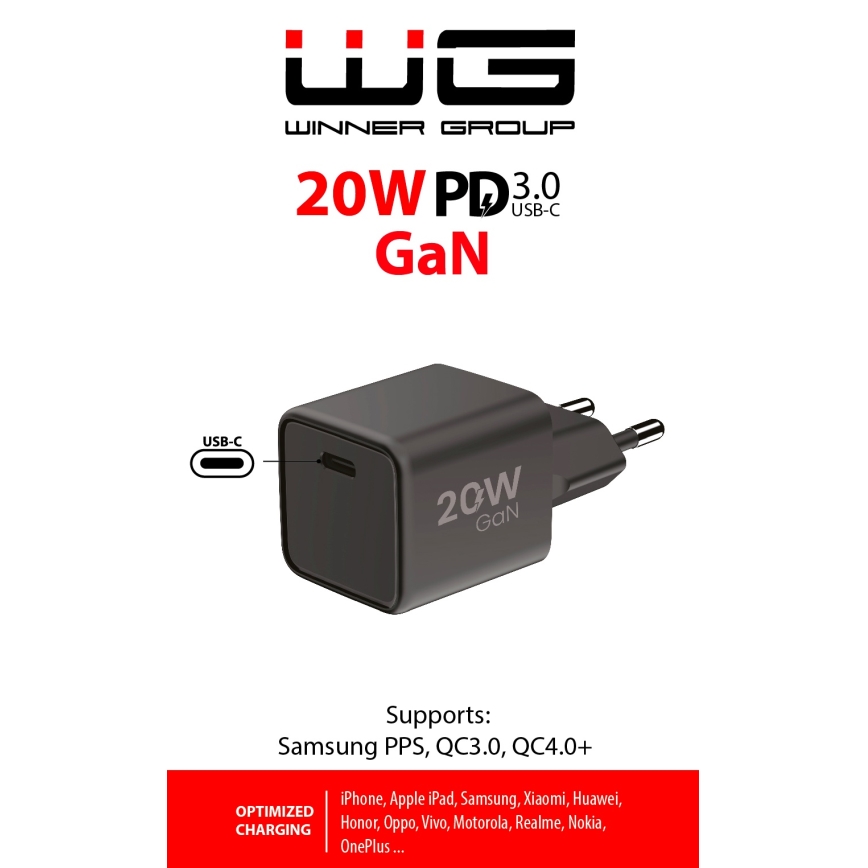 Winner Group - Адаптер зі швидкою зарядкою 1xUSB-C Power Delivery 20W чорний