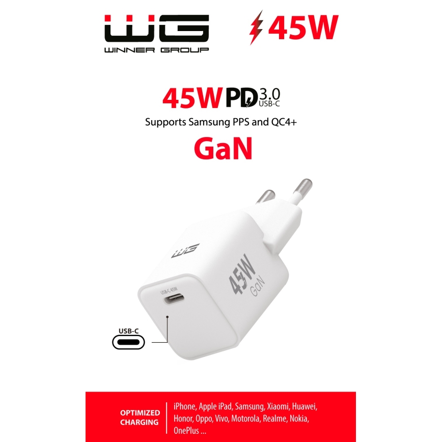 Winner Group - Адаптер зі швидкою зарядкою 1xUSB-C Power Delivery 45W білий
