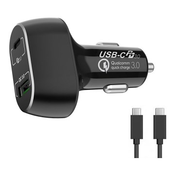 Winner Group - Автомобільний зарядний пристрій 1xUSB-C + 1xUSB-A Power Delivery 63W + USB-кабель USB-C / USB-C 1 м чорний