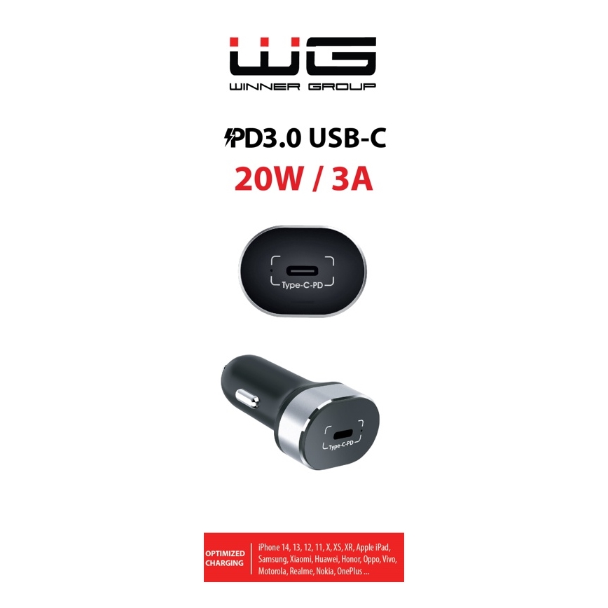 Winner Group - Автомобільний зарядний пристрій 1xUSB-C Power Delivery 20W чорний