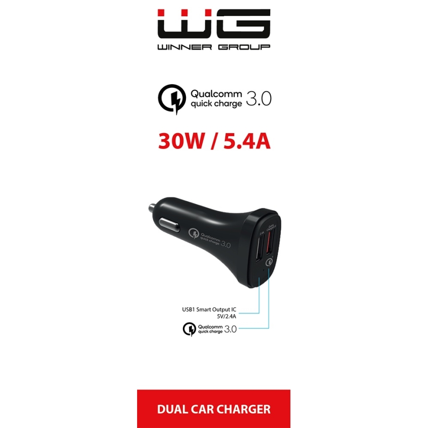 Winner Group - Автомобильное зарядное устройство 2xUSB-A Power Delivery 30W черный