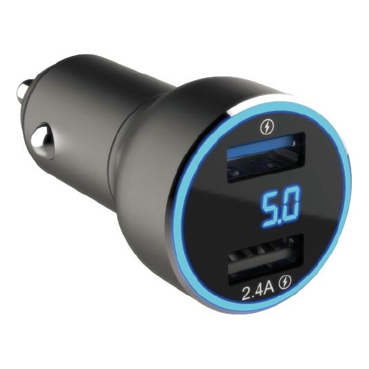 Winner Group - Автомобильное зарядное устройство с дисплей 2xUSB-A Power Delivery 30W черный
