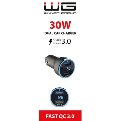 Winner Group - Автомобильное зарядное устройство с дисплей 2xUSB-A Power Delivery 30W черный