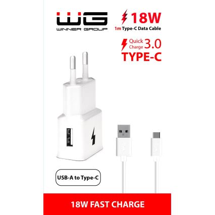 Winner Group - Блок быстрой зарядки 1xUSB-A PD 18W + USB-кабель USB-C / USB-A 1 м