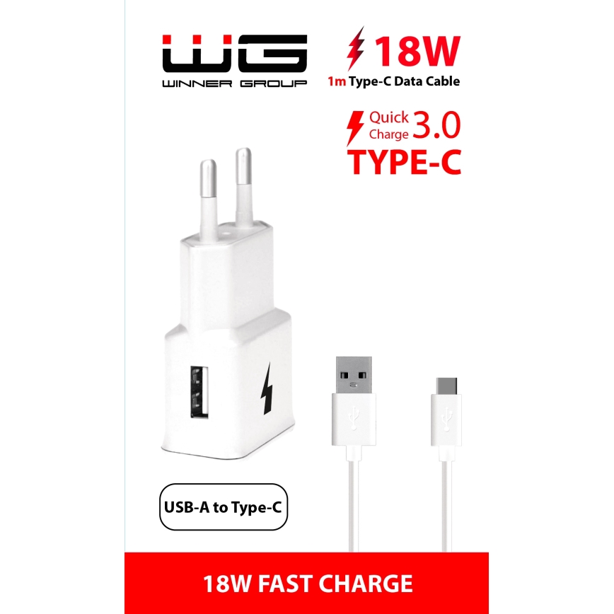 Winner Group - Блок быстрой зарядки 1xUSB-A PD 18W + USB-кабель USB-C / USB-A 1 м