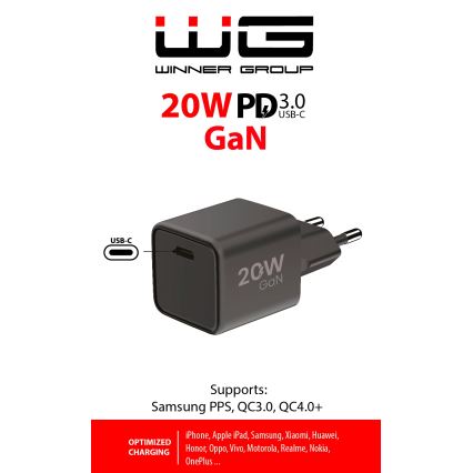 Winner Group - Блок быстрой зарядки 1xUSB-C Power Delivery 20W черный
