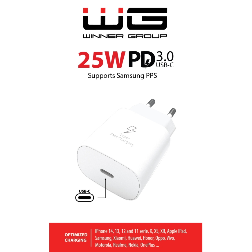 Winner Group - Блок быстрой зарядки 1xUSB-C Power Delivery 25W белый