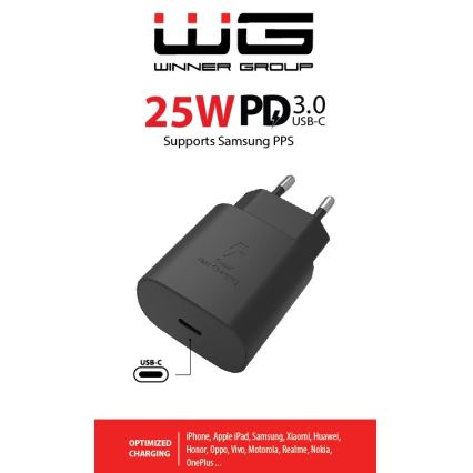 Winner Group - Блок быстрой зарядки 1xUSB-C Power Delivery 25W черный