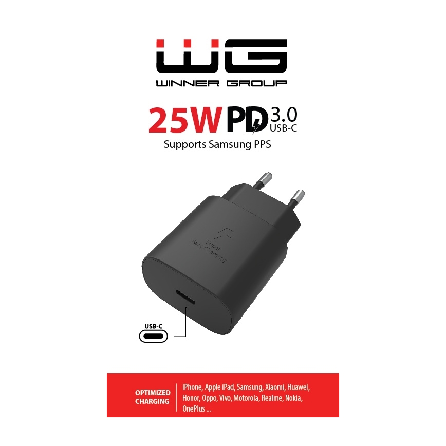 Winner Group - Блок быстрой зарядки 1xUSB-C Power Delivery 25W черный