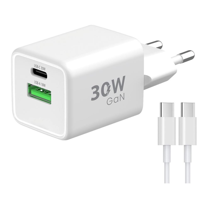 Winner Group - Блок быстрой зарядки 2xUSB PD 30W + USB-кабель USB-C / USB-C 1 м