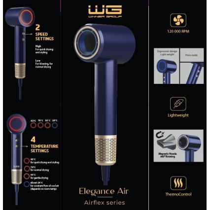 Winner Group - Фен з іонізатором Elegance Air 1600W/230V синій SCHUKO