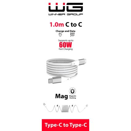 Winner Group - Магнітний USB-кабель USB-C / USB-C 60 Вт 1 м білий