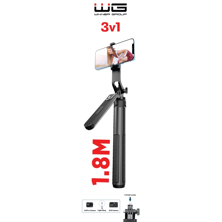 Winner Group - Палиця для селфі 3в1 із підставкою 55 mAh 180 см чорний