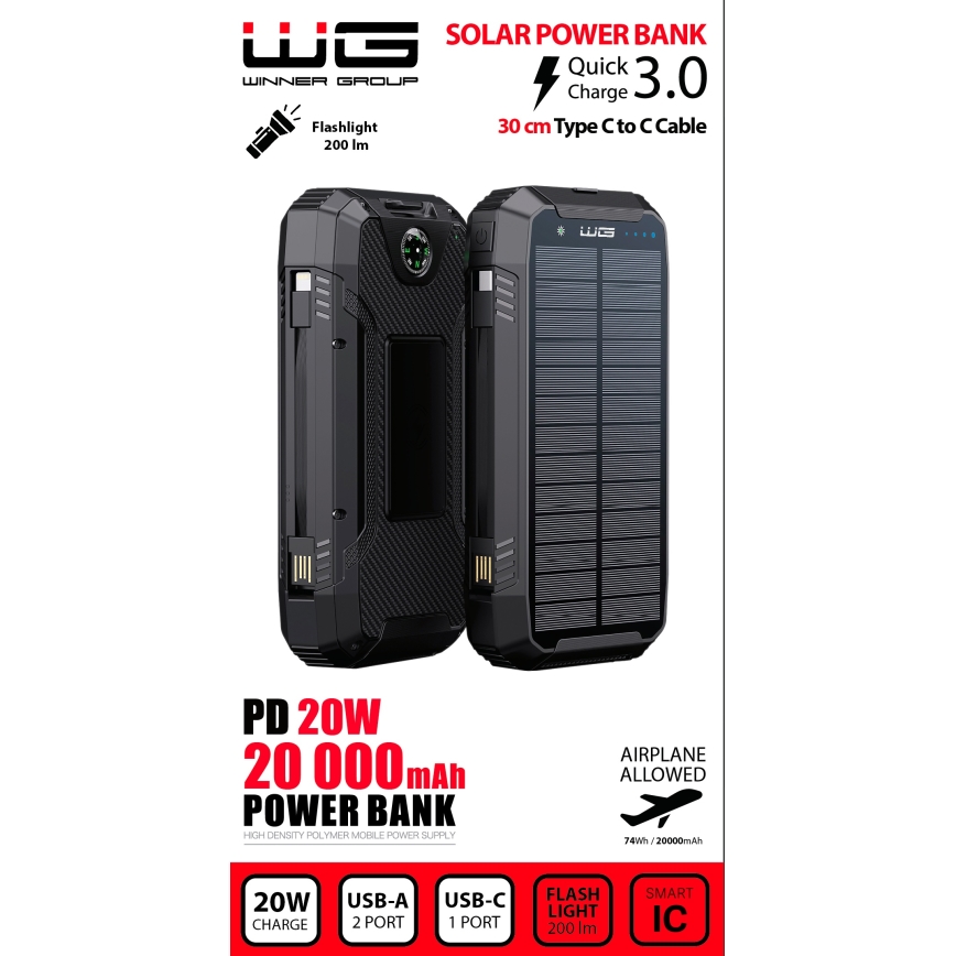 Winner Group - Повербанк с беспроводной зарядкой и солнечной панелью 20000 mAh 20W PD