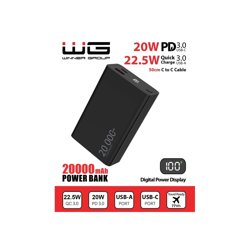 Winner Group - Повербанк с дисплеем 20000 mAh 20W Power Delivery черный