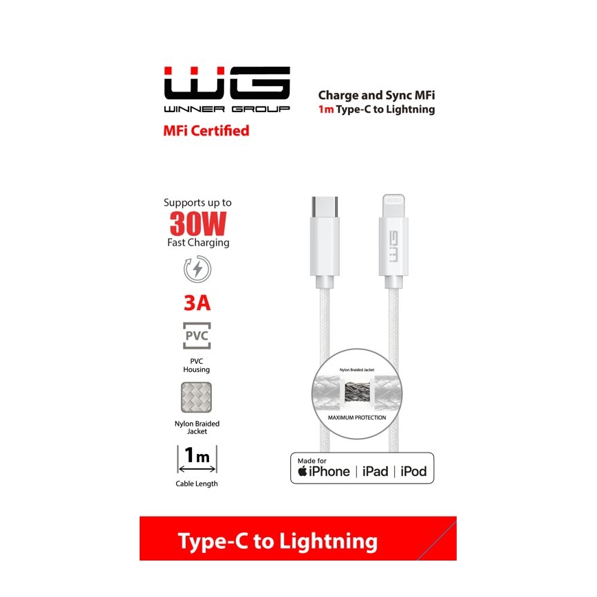 Winner Group - USB-кабель MFI Lightning / USB-C 1м білий