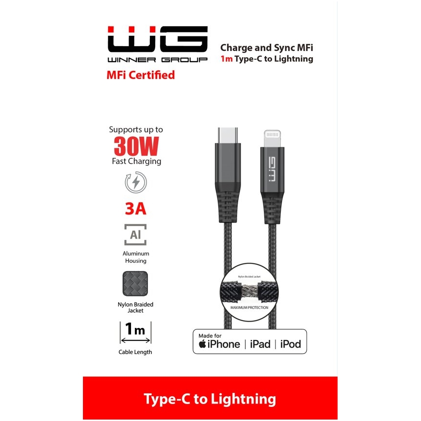 Winner Group - USB-кабель MFI Lightning / USB-C 1м чорний