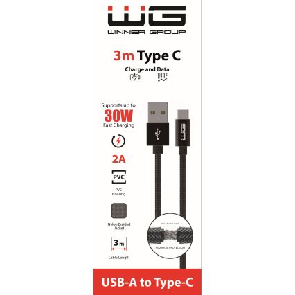 Winner Group - USB-кабель USB-C / USB-A 30 Вт 3 м чорний