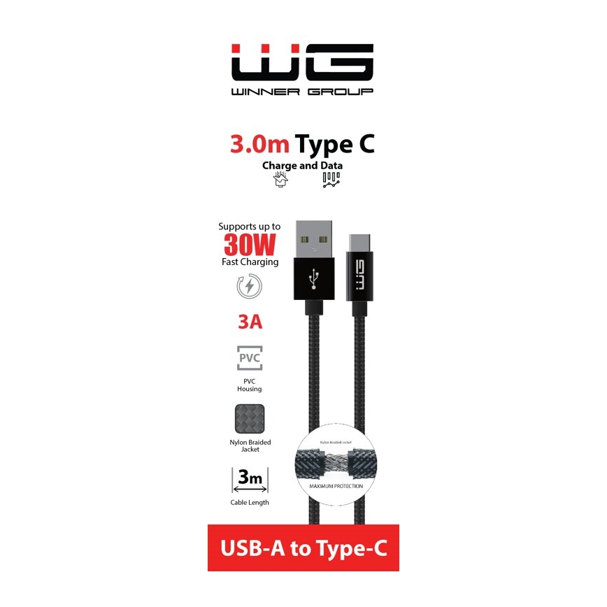 Winner Group - USB-кабель USB-C / USB-A 30W 3 м черный