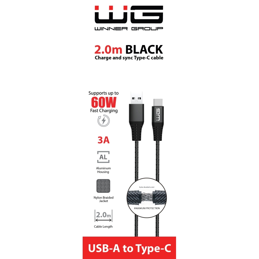 Winner Group - USB-кабель USB-C / USB-A 60W 2 м черный