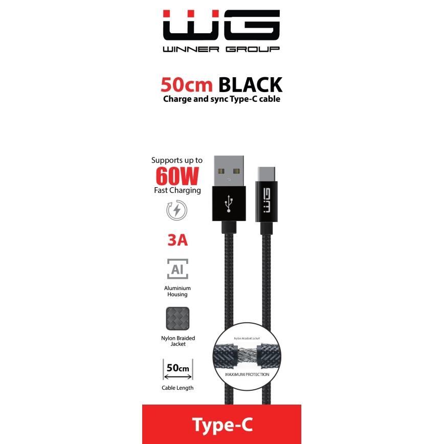 Winner Group - USB-кабель USB-C / USB-A 60W 50 см черный