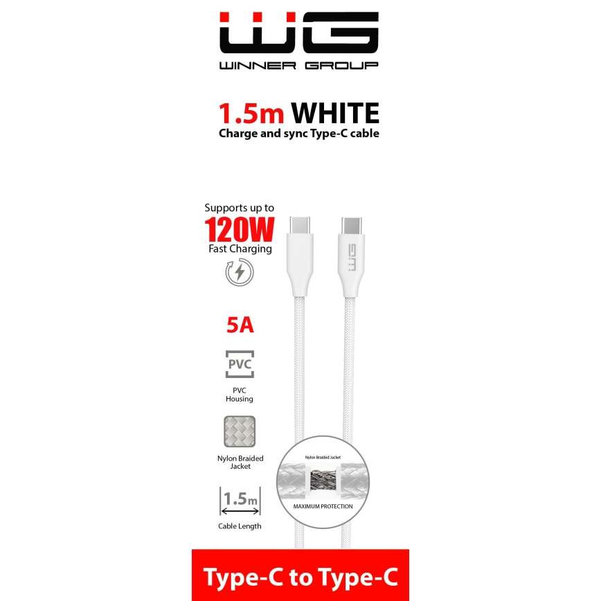 Winner Group - USB-кабель USB-C / USB-C 120W 1,5 м белый