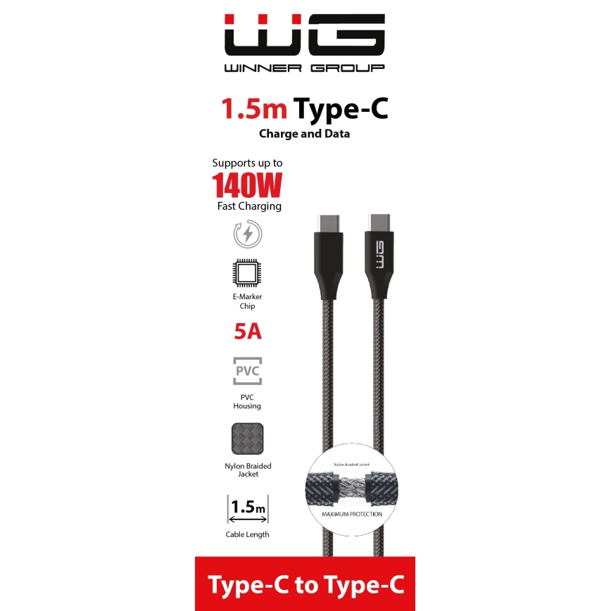 Winner Group - USB-кабель USB-C / USB-C 140W 1,5 м черный
