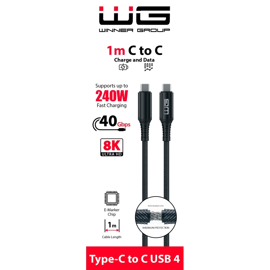 Winner Group - USB-кабель USB-C / USB-C 240W 1 м черный