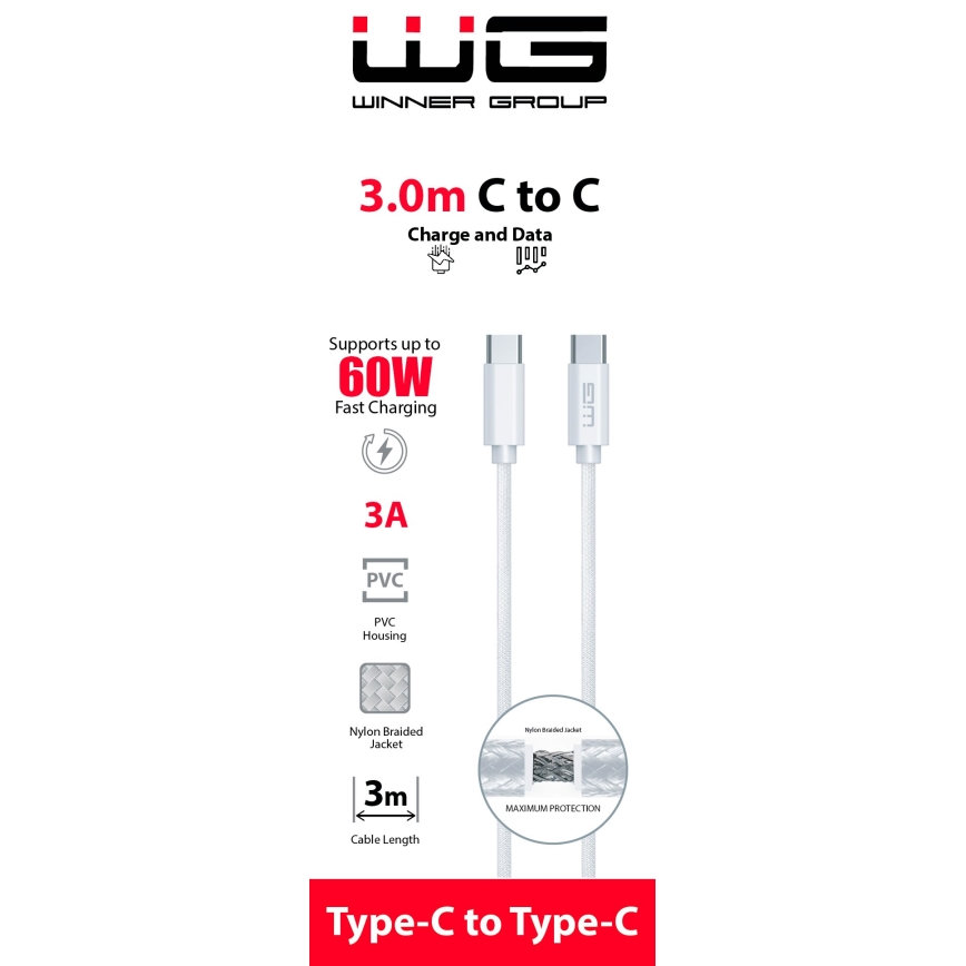 Winner Group - USB-кабель USB-C / USB-C 60W 3м білий