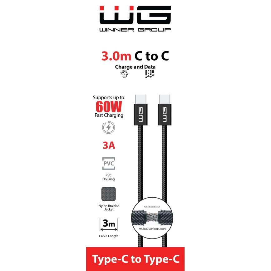 Winner Group - USB-кабель USB-C / USB-C 60W 3м чорний