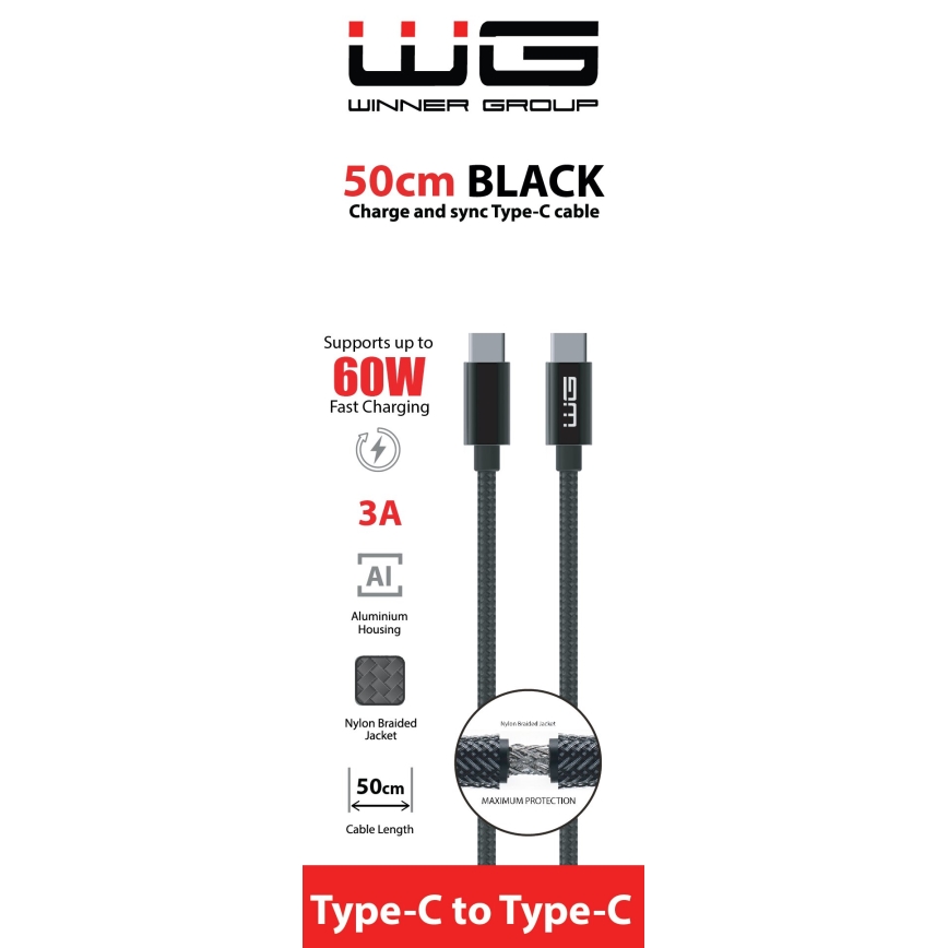 Winner Group - USB-кабель USB-C / USB-C 60W 50см чорний