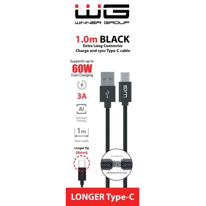 Winner Group - USB-кабель з подовженим роз'ємом USB-C / USB-A 60W 1м чорний