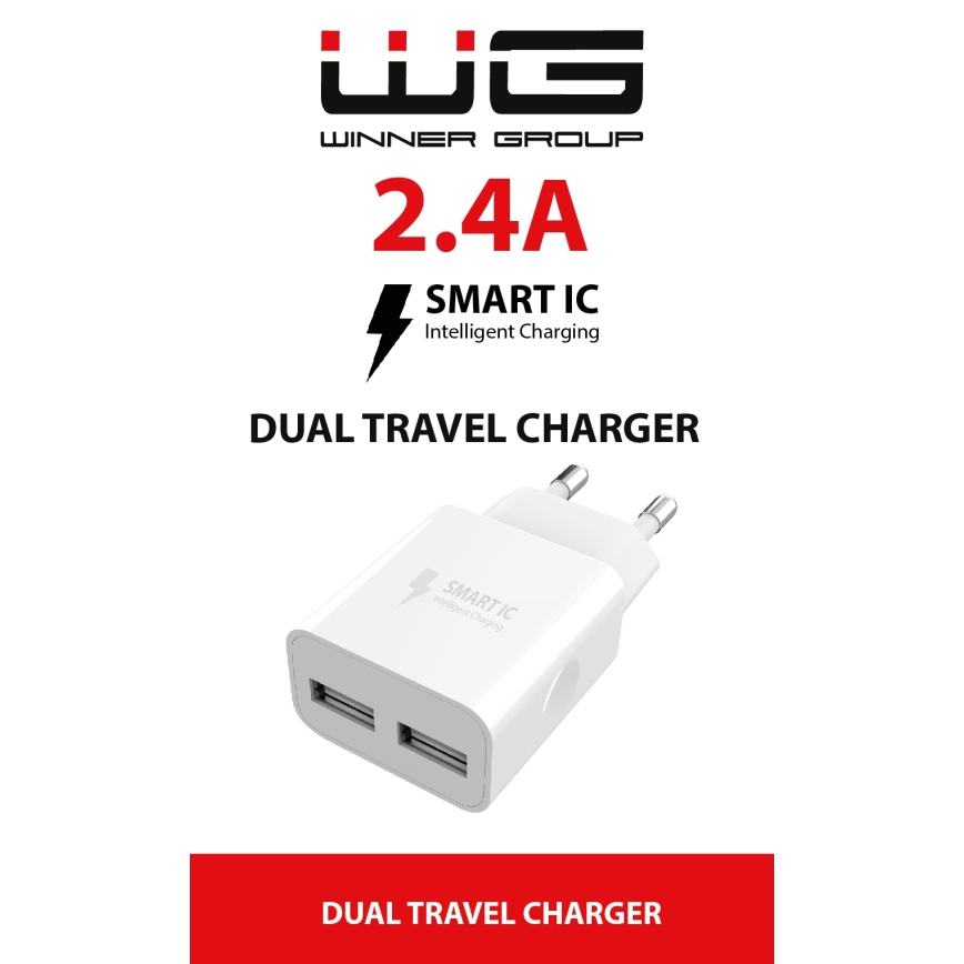 Winner Group - Зарядний адаптер 2xUSB-A 12W білий