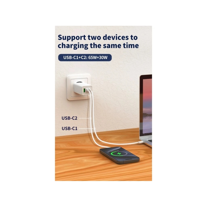 Winner Group - Зарядное устройство GaN 1xUSB-A + 2xUSB-C 100 Вт белое