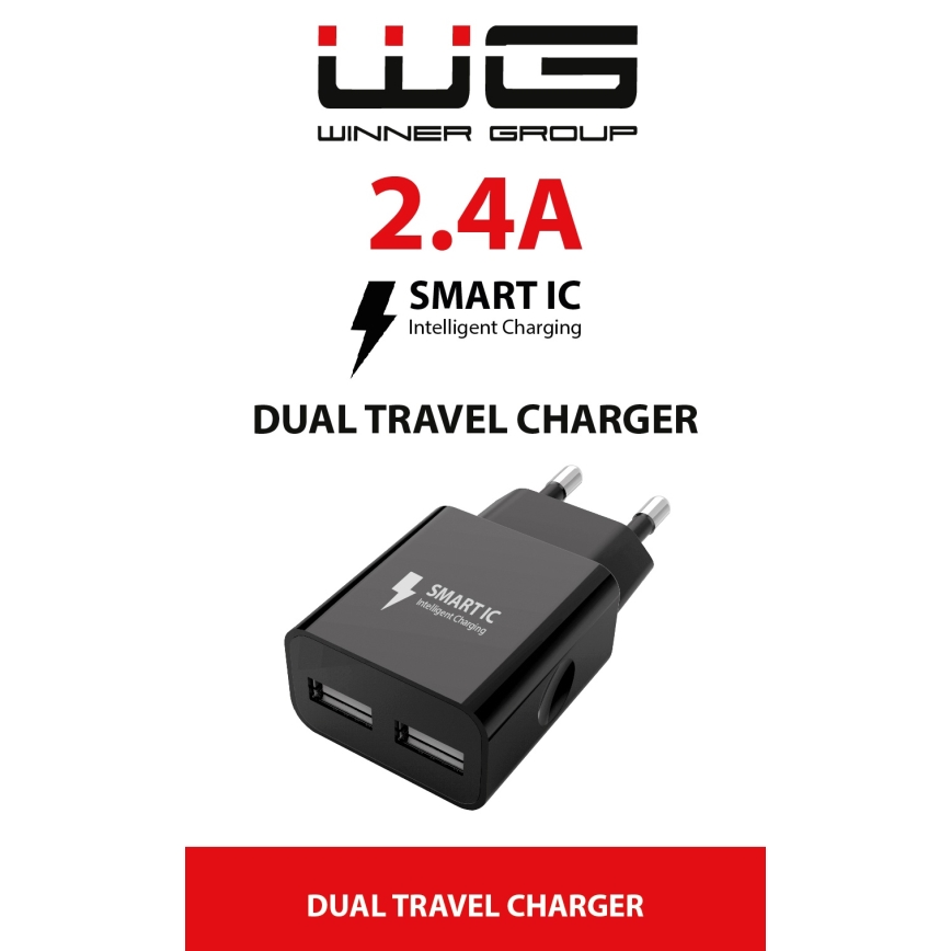 Winner Group - Зарядный адаптер 2xUSB-A 12W черный