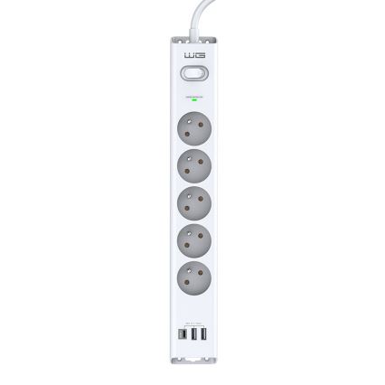 Winner Group - Защита от перенапряжения 5Z + 2xUSB-A + 1xUSB-C белый