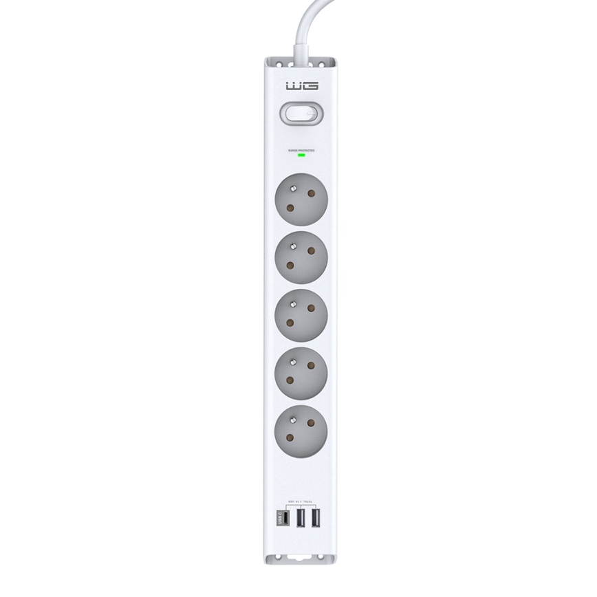 Winner Group - Защита от перенапряжения 5Z + 2xUSB-A + 1xUSB-C белый